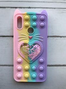 Чохол Попsт Антистрес Поп-Іт Pop It для Huawei Y9 2019 Поп іт Котик з сердечком Рожево-фіол.