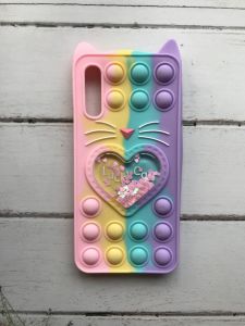 Чохол Попіт Антистрес Поп-Іт Pop It для Samsung Galaxy А50 (2019) А505 Поп іт Котик з сердечком. Рожево-фіол.