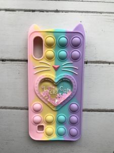 Чохол Попіт Антистрес Поп-Іт Pop It для Samsung Galaxy А10 (2019) А105 Поп іт Котик з сердечком. Рожево-фіол.