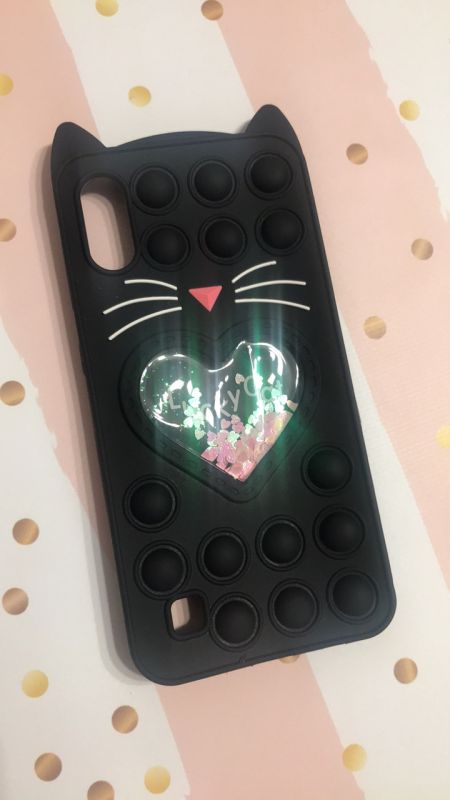 Чохол Попіт Антистрес Поп-Іт Pop It для Samsung Galaxy А10 (2019) А105 Поп іт Котик з сердечком. Чорний
