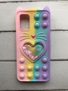 Чохол Попіт Антистрес Поп-Іт Pop It для Samsung Galaxy A02s Поп іт Котик з сердечком Рожево-фіол.
