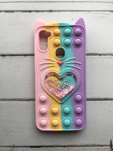 Чохол Поп іт Антистрес на Samsung Galaxy M11 Котик з сердечком Рожево-фіол.