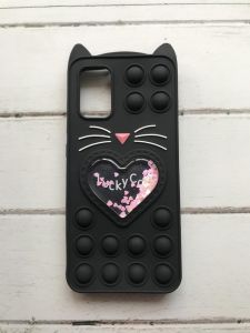 Чохол Попіт Антистрес Поп-Іт Pop It для Samsung Galaxy A02s Поп іт Котик з сердечком чорний
