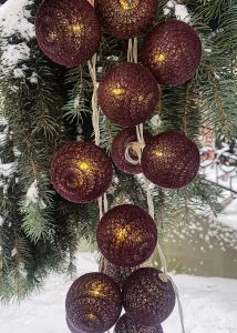 Гірлянда святкові кульки на батарейках бордового кольору