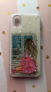 Глянцевий силіконовий чохол з блискітками для Samsung Galaxy А01 Core Дівчина біля вікна