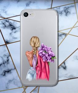 Прозорий чохол для iPhone 7, 8 з об'ємним друком "Дівчина з бузком" принт 7