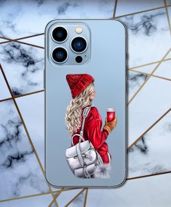 Прозорий чохол для Apple iPhone 13 Pro Max / 13 Про Макс з об'ємним друком "Дівчина з рюкзаком" принт 9