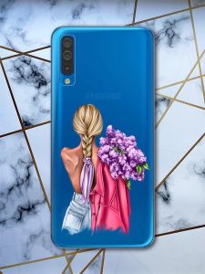 Прозорий чохол для Samsung Galaxy А50 (2019) А505 з об'ємним друком "Дівчина з бузком" принт 7