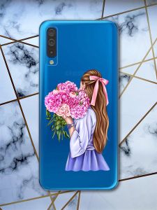 Прозорий чохол для Samsung Galaxy А50 (2019) А505 з об'ємним друком "Дівчина з півоніями" принт 11