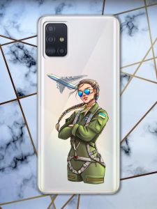 Прозорий чохол для  Samsung Galaxy А51 з об'ємним друком "Дівчина-пілот" принт 6