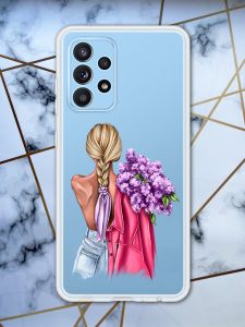 Прозорий чохол для Samsung Galaxy A52 з об'ємним друком "Дівчина з бузком" принт 7