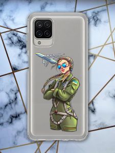 Прозорий чохол для Samsung A12 з об'ємним друком "Дівчина-пілот" принт 6