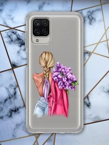 Прозорий чохол для Samsung A12 з об'ємним друком "Дівчина з бузком" принт 7