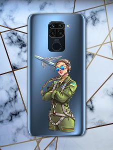 Прозорий чохол для Xiaomi Redmi Note 9 з об'ємним друком "Дівчина-пілот" принт 6