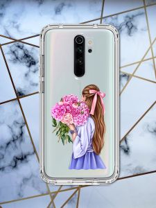 Прозорий чохол для Xiaomi Redmi 9 з об'ємним друком "Дівчина з півоніями" принт 11