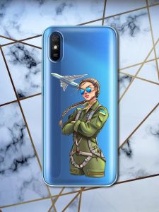 Прозорий чохол для Xiaomi Redmi 9A з об'ємним друком "Дівчина-пілот" принт 6