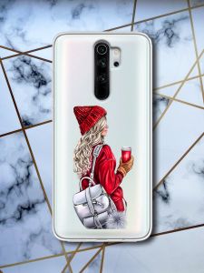 Прозорий чохол для Xiaomi Redmi Note 8 Pro з об'ємним друком "Дівчина з рюкзаком" принт 9