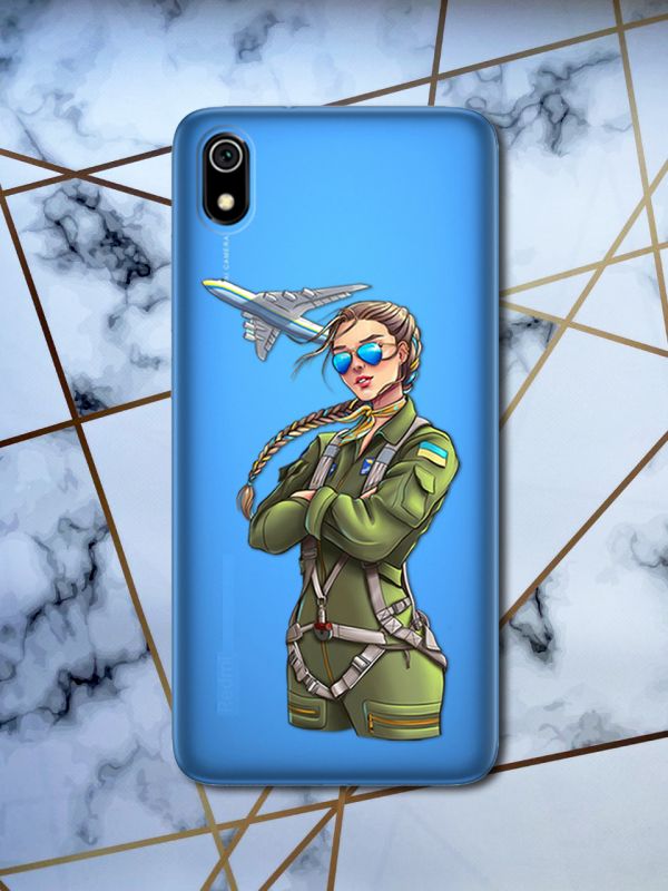 Прозорий чохол для Xiaomi Redmi 7A з об'ємним друком "Дівчина-пілот" принт 6