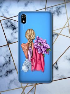 Прозорий чохол для Xiaomi Redmi 7A з об'ємним друком "Дівчина з бузком" принт 7