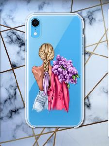 Прозорий чохол для iPhone XR з об'ємним друком "Дівчина з бузком" принт 7
