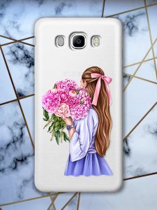 Прозорий чохол для SAMSUNG Galaxy J7(2016) J710 з об'ємним друком "Дівчина з півоніями" принт 11