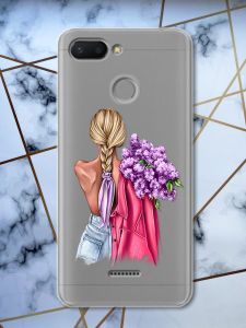 Прозорий чохол для Xiaomi Redmi 6 з об'ємним друком "Дівчина з бузком" принт 7