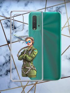 Прозорий чохол для Xiaomi Redmi 9T з об'ємним друком "Дівчина-пілот" принт 6