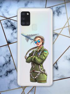 Прозорий чохол для Samsung Galaxy А21s з об'ємним друком "Дівчина-пілот" принт 6
