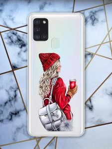 Прозорий чохол для Samsung Galaxy А21s з об'ємним друком "Дівчина з рюкзаком" принт 9