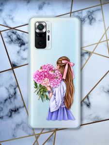 Прозорий чохол на Xiaomi Redmi Note 10 Pro/10 Pro Max :: Дівчина з півоніями (принт 11)