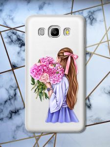 Прозорий чохол для Samsung Galaxy J5(2016) J510 з об'ємним друком "Дівчина з півоніями" принт 11
