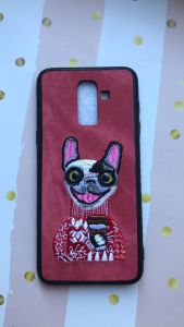 Силіконовий чохол, прикрашений малюнком на тканині, для Samsung Galaxy J8 (2018) Собака з кавою