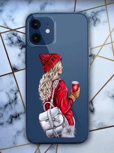 Прозорий чохол для iPhone 12 mini з об'ємним друком "Дівчина з рюкзаком" принт 9