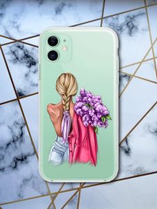 Прозорий чохол для Apple iPhone 11 (6,1) з об'ємним друком "Дівчина з бузком" принт 7