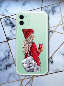 Прозорий чохол для Apple iPhone 11 (6,1) з об'ємним друком "Дівчина з рюкзаком" принт 9