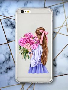 Прозорий чохол для iPhone 6+/6 Plus "Дівчина з півоніями" принт 11