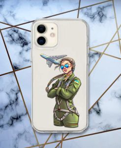 Прозорий чохол для iPhone 12 mini з об'ємним друком "Дівчина-пілот" принт 6
