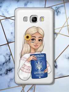 Прозорий чохол для Samsung Galaxy J5(2016) J510 з патріотичним дизайном "Дівчина з паспортом" принт 13