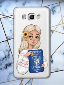 Прозорий чохол для SAMSUNG Galaxy J7(2016) J710 з патріотичним дизайном "Дівчина з паспортом" принт 13