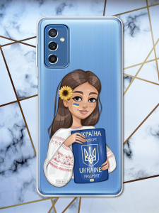 Прозорий чохол для Samsung Galaxy M52 з патріотичним дизайном "Дівчина з паспортом" принт 12