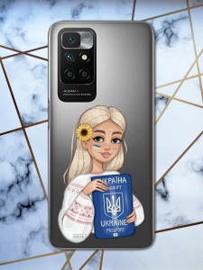 Прозорий чохол для Xiaomi Redmi 10 Prime з патріотичним дизайном "Дівчина з паспортом" принт 13