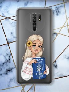 Прозорий чохол для Xiaomi Redmi 9 / 9 Prime з патріотичним дизайном "Дівчина з паспортом" принт 13