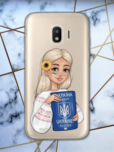 Прозорий чохол для Samsung Galaxy J2 Pro (2018) з патріотичним дизайном "Дівчина з паспортом" принт 13