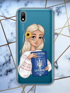 Прозорий чохол для Huawei Y5 2019 / Honor 8S з патріотичним дизайном "Дівчина з паспортом" принт 13