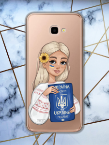 Прозорий чохол для Samsung Galaxy J4 Plus з патріотичним дизайном "Дівчина з паспортом" принт 13