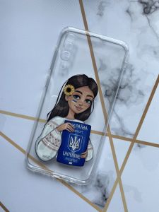 Прозорий чохол для Samsung Galaxy А50 (2019) А505 з патріотичним дизайном "Дівчина з паспортом" принт 12