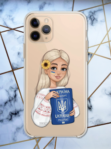 Прозорий чохол для Apple iPhone 11 Pro (5,8) з патріотичним дизайном "Дівчина з паспортом" принт 13