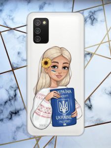 Прозорий чохол для Samsung Galaxy A03s з патріотичним дизайном "Дівчина з паспортом" принт 13