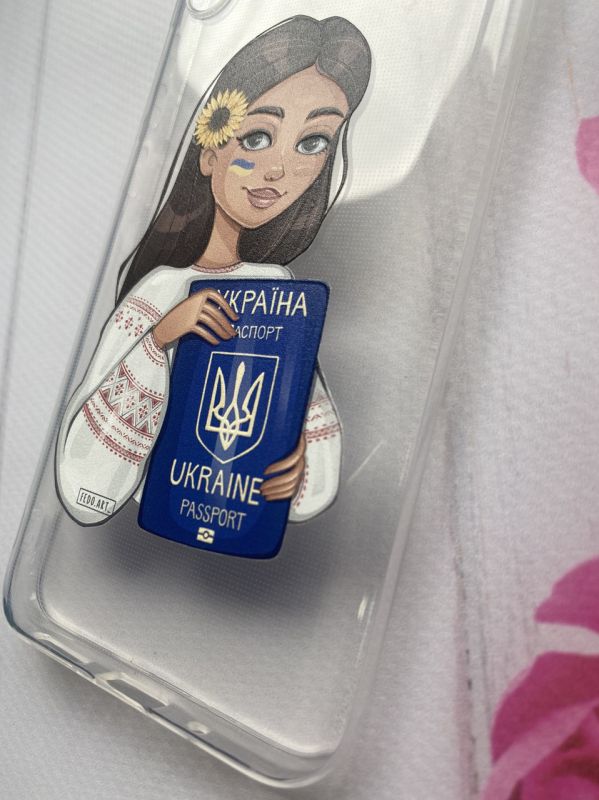 Прозорий чохол для Xiaomi Redmi 9A з патріотичним дизайном "Дівчина з паспортом" принт 12