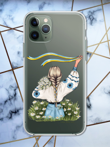 Прозорий чохол для iPhone 12 / 12 Pro з патріотичним дизайном "Дівчина зі стрічкою" принт 17